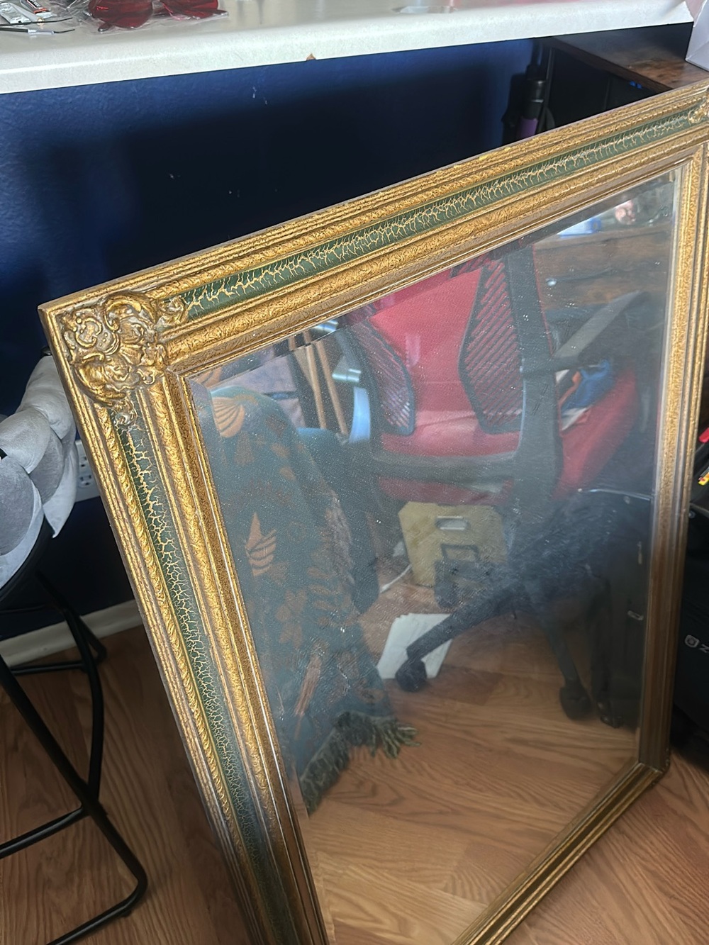 Antique-Style Gold and Green Framed Wall Mirror 29.5 in X 41.5in